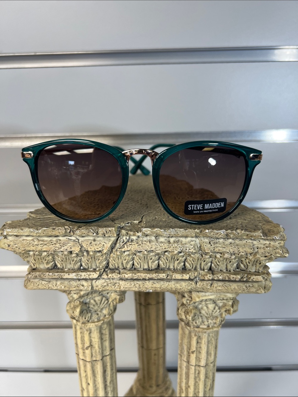 Steve Madden Teal Round Sunglasses with Gold Bridge